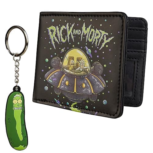 Image of RICK AND MORTY Card Wallet and Keyring Set for Men Teenagers - Card Slots ID Pocket Groot Mens Wallet - Gifts for Men