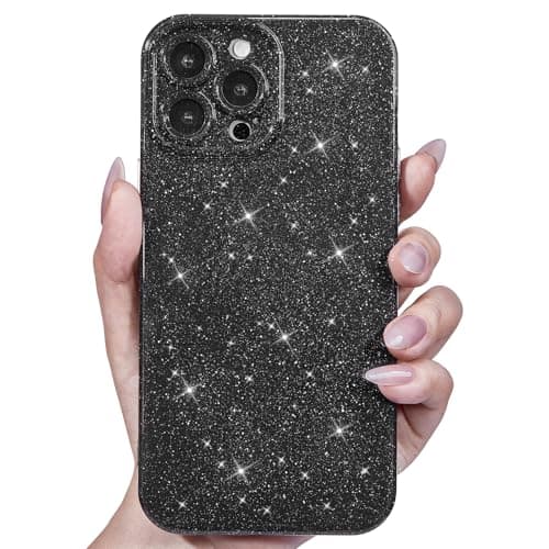 Image of Svanove for iPhone 12 Pro Max Case Glitter, Sparkly Girly Cute Bling Sparkle Shiny Shimmer Bright Phone Case for Women Girls, Glittery Thin Slim Jelly Soft Silicone Rubber Gel Plastic Cover, Black