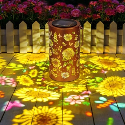 Image of Birthday Gifts for Women, Garden Ornaments Outdoor Solar Lanterns, Colored Garden Solar Lights with Sunflower Butterfly - Mothers Day Gifts, Waterproof Solar Garden Lights for Patio Lawn Yard Decor