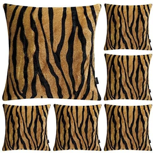 Image of 6 Pack Tiger Printed Series Pillow Covers,Soft Plush Animal Theme Faux Fur Decorative Throw Pillowcase Home Decor Cushion Cover,16x16 (CASE ONLY)