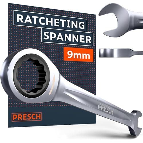 Image of PRESCH Ratchet Spanner 9mm – Minimal Return Angle (4°, 90 Teeth) – 15° Offset for Tight Spaces – Precision-machined, Durable Ring Spanner