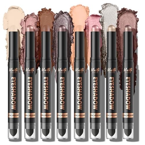 Image of LANGMANNI 8Colors Dual-Ended Cream Eyeshadow Stick Set – Silky Smooth, Waterproof & Transfer-Proof, Built-in Blender Brush, All-Day Matte & Shimmer Wear Eye Makeup(#A)