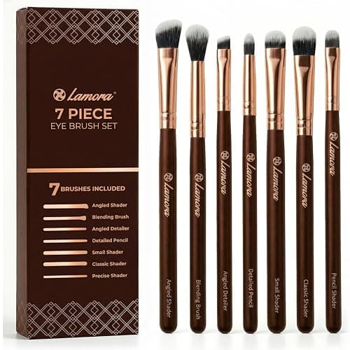 Image of Make Up Eye Brushes Set - Eyeshadow Eyeliner Blending Crease Kit - Best Choice 7 Piece Essentials - Pencil, Shader, Tapered, Definer - Vegan Synthetic Bristles That Last Longer, Apply Better Makeup
