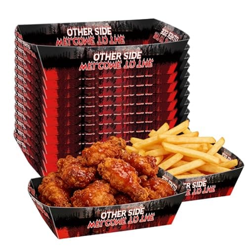 Image of Stranger Paper Plates 12 Pcs – Welcome to The Other Side Themed Serving Plates Oilproof Cardboard Trays for Birthday Parties, Spooky Halloween Tableware, Perfect Party Supplies for Fans Kids Adults