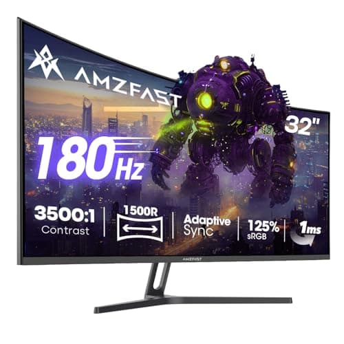 Image of Amzfast 32 Inch Curved Gaming Monitor, 2K QHD 180Hz, 2560x1440p, Fast VA, 1ms MPRT, Adaptive Sync, 3500:1 Contrast, HDR, DCI-P3 93%, sRGB 125%, 1500R, VESA 100x100mm, HDMI 2.0&DP 1.4 - AMZG32C1Q