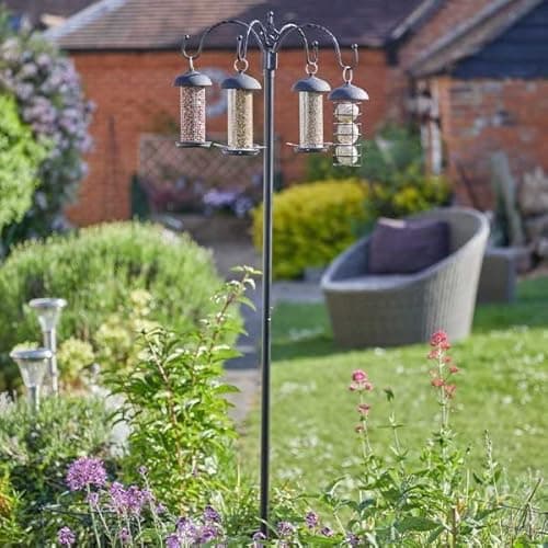 Image of Garden Mile Traditional 4 Arm Bird Feeders Hanging Station Heavy Duty Complete Bird Feeding Station Decorative Wildlife Feeding Pole Perfect For Garden And Outdoor Wild Birds