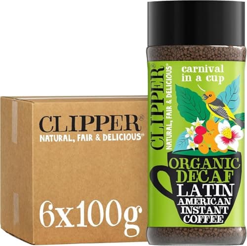 Image of Clipper Latin American Organic Instant Decaf Coffee | 6 x 100g Jars | Bulk Buy Gourmet Decaffeinated Instant Coffee | Sustainable Fairtrade Arabica by Clipper Teas | Ethically Sourced & Eco Conscious