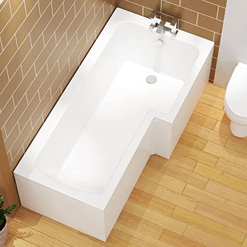 Image of Qubix 1600 x 850mm Right Hand L-Shaped Shower Bath Bathtub with MDF Front Panel