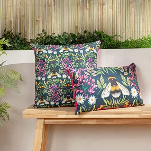 Image of furn. Wylder Nature House of Bloom Zinnia Bee Rectangular Outdoor Polyester Filled Cushion - Twin Pack