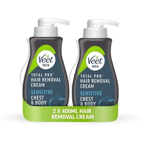 Image of Veet Men Sensitive Hair Removal Cream, Chest & Body, 800ml (2X400ml) - Dermatologically Tested, Promotes Softer Regrowth