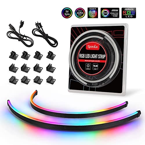 Image of Speclux NEON Addressable RGB PC LED Strip, 2x15.7inch WS2812 RGBIC Rainbow Magnetic ARGB Strip for 5V 3-pin Aura SYNC, Gigabyte RGB Fusion, with 12pcs Strong Magnetic Brackets