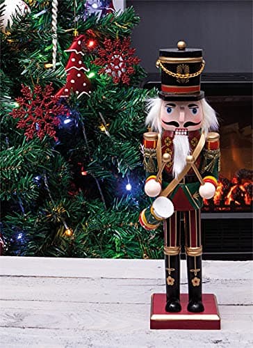 Image of St Helens Home & Garden Nutcracker with Drum Christmas Decoration 30cm Height - Wonderfully Festive with Vibrant Colour Detail