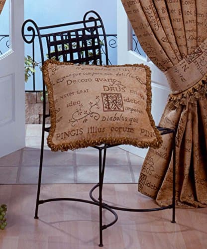Image of Pack of 2 (Pair of) Large Cushion Covers, Latin Gold, Antique Text Scroll Frayed Fringe Edge, 56cm x 56cm (22")