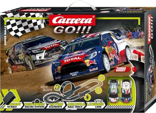 Image of Carrera GO 20062495UK Super Rally 1:43 Scale, 4.9 Metres, With DS 3 WRC 2012 Red Bull Lefebvre and DS3 WRC 2015 M Ostberg, Suitable from 6 Years+, UK Plug Version