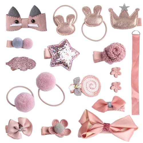 Image of Wellrun 18pcs Princess Hair Accessories Set,Little Girl Hair Clips Bows Ties Barrettes Headbands for Birthday,Christmas,Children's Day(Pink)