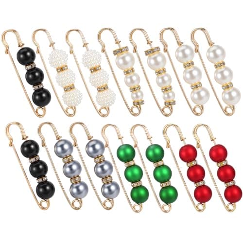 Image of 14PCS Women's Brooches & Pins, Fancy Brooch Decorative Safety Pins for Clothes, Fashion Sweater Charms Kit Pearl Broche for Sock Scarf Shawl Hat Pin Accessories Pant Waist Tightener(7 Color)