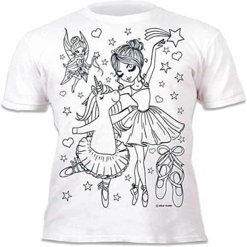 Image of Splat Planet Colour-in Unicorn Ballerina T-Shirt with 10 Non-Toxic Washable Magic Pens - Colour-in and Wash Out T-Shirt (5-6 Years)