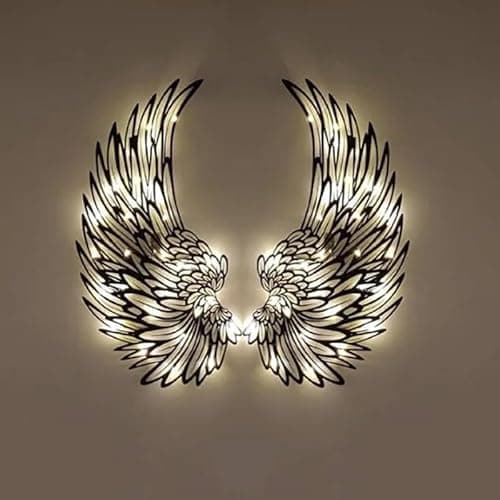 Image of Aartner Large 45CM 1 Pair Vintage Led Angel Wings Wall Art - Glowing 3D Wings Wall Sculpture Light Up Decoration - Suitable for Living Room and Garden Decoration (Batteries not Included)