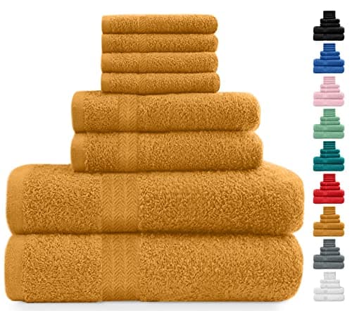 Image of Midland Bedding 8 Piece Bale Towel Set, Cotton Towels Set - 4 Wash Cloths/Face Towels, 2 Bath Towels and 2 Hand Towels for Bathroom. 400 GSM Thread Count (Mustard)