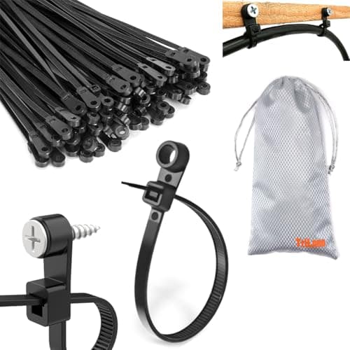 Image of Nylon Universal Cable Tie Buckle,Black Zip Ties Heavy Duty with Screw Hole 75lbs Mountable head Cable management Ties for Indoor & Outdoor Use(100, Hole type)