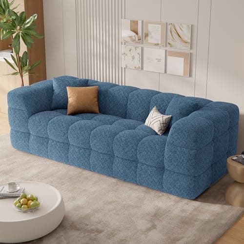 Image of Hawthyhome boneless couch, 2-3 Seater, Sofa bed with Boneless Design, Compact Small Sofa for Living Room, Guest Room, Balcony, Blue Chenille
