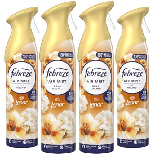 Image of Febreze Air Freshener Spray 4 x 185ml Value Pack | Room & Bathroom Odour Eliminator | Home Air Freshener for Kitchen, Toilet, Bedroom & Living Areas | Long Lasting Freshness Spray (Gold Orchid)