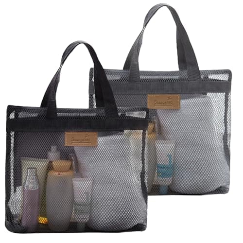 Image of 2 PcsShower Bags Women Men, Protable Toiletry Mesh Shower Caddy Bags, Quick Dry Gym Shower Tote Bag Organizer with Zipper for Travel Swimmin,Camping College Dorm Beach Showers