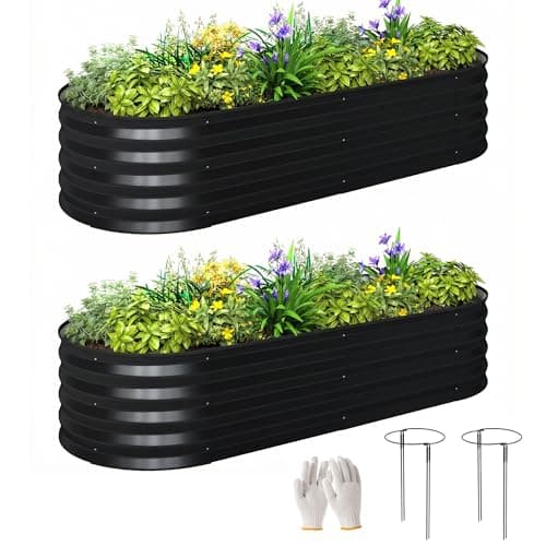 Image of Outsunny Set of 2 Raised Beds for Garden, Outdoor Galvanised Planter Box with Plant Support Stakes, Rubber Strap Edging and Bottomless for Flower, Vegetable, 150 x 60 x 30 cm, Dark Grey