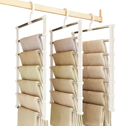 Image of 3 Pack Trouser Hangers, Non-Slip Hangers for Clothes Space Savers, Trouser Space Saving Hangers, Scarf Hanger for Clothes, Jeans, Trousers, Tie, Scarf and Towel