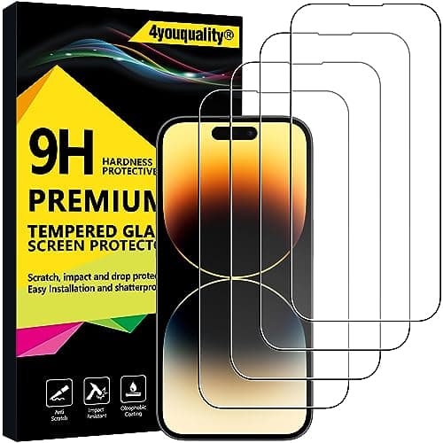 Image of 4youquality [4-Pack[Full Coverage] Screen Protector for iPhone 14 Pro (6.1-Inch), Tempered Glass Film, [LifetimeSupport][Impact-Protection][Anti-Shatter][Anti-Scratch]