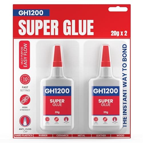 Image of Gh1200 Super Glue All Purpose - 20g x 2 PCs Super Fast Superglue - General Strong Thick & Strong Adhesive Super Glue for Hard Plastic, DIY Craft, Rubber, Metal, Leather and Many More