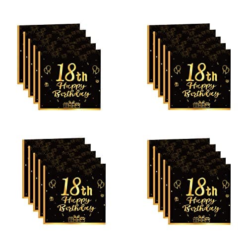 Image of POPOYU 18th Birthday Napkins, Black and Gold Napkins birthday, 20Pc Tableware Party Decorations Tissue Luncheon Paper Napkin for Girls, Boys, Kids, Him, Her Supplies