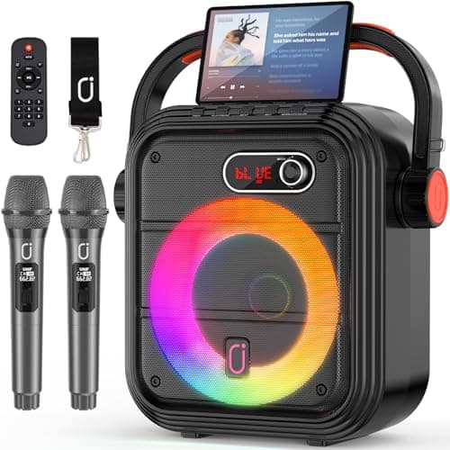 Image of JYX Karaoke Machine with 2 Wireless Microphones, RGB Light PA System with Treble/Bass, Bluetooth Speaker Supports Live Broadcast/Monitoring/Sound Effects, Suitable for Adults