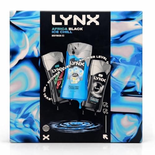 Image of Lynx Africa, Black, and Ice Chill Body Wash Gift Set for Men – Pack of 3 Shower Gels – Invigorating Scents for All-Day Freshness – Ideal Grooming Gift Set for Him – Perfect for Birthdays, Christmas