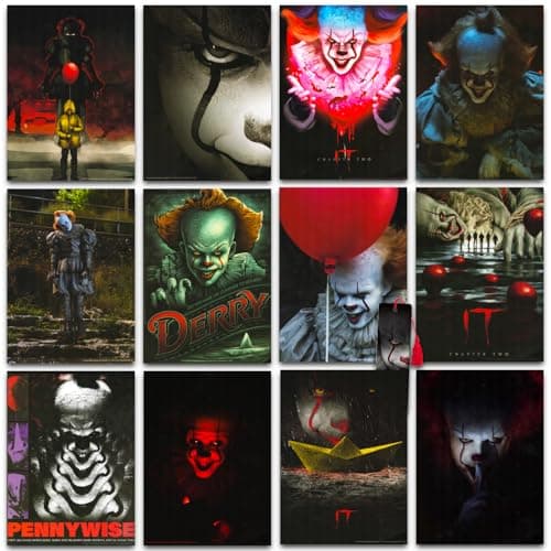 Image of IT Poster Book Super Set - Bundle with 12 IT Posters Featuring Pennywise, Georgie, Eddie, and More with Bookmark | IT Room Decor, Scary Clown Horror Movie Posters