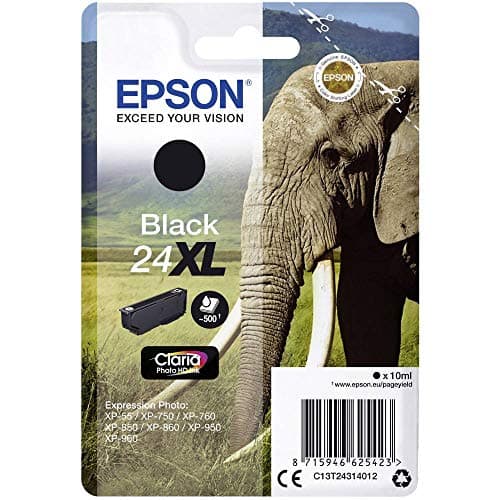 Image of Epson 24XL Black Elephant High Yield Genuine, Claria Photo HD Ink Cartridge, XL High Capacity