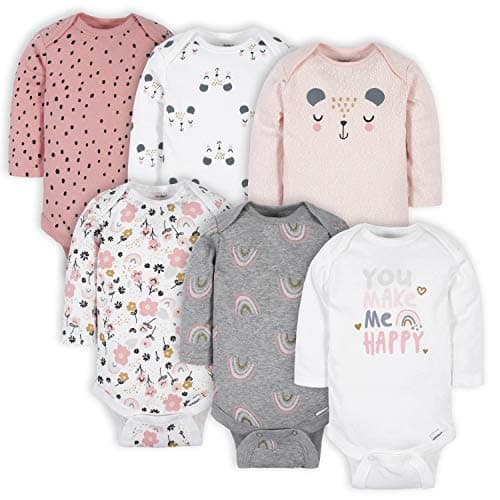 Image of Gerber 6 Pack Baby Girls' Bear Long Sleeve Onesies Bodysuits
