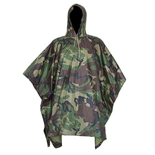 Image of Yosoo Multifunction Military Camouflage Portable Emergency Rain Poncho, Ripstop Raincoat Camo Nylon Totes Travel Rainwear for Camping Hiking Cycling (Forest)