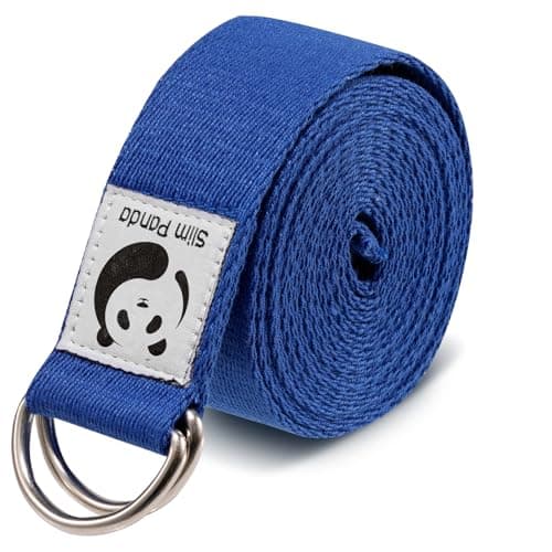 Image of Slim Panda Yoga Belt Pilates Yoga Straps Stretch for Exercise Workout Dance, 100% Cotton Yoga Belt with Safety D Ring Buckles for Stretching, Flexibility(Dark Blue 250CM)