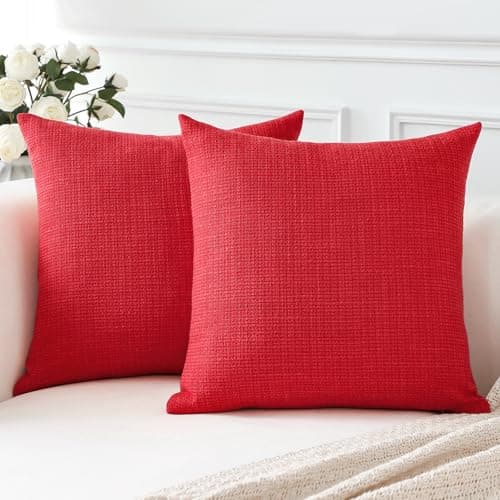 Image of Artscope Christmas Cushion Covers Set of 2 Linen Decorative Square Pillowcases Pillow Covers 35x35cm for Home Decor Sofa Bedroom Car (Christmas Red, 14x14)