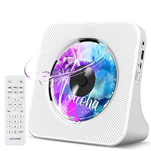 Image of Portable CD Player with Bluetooth, Gueray Desktop CD Players for Home, Bulit-in Double HiFi Speakers, AUX&Headphone Jack, FM Radio Boombox with Remote Control, USB Port,LCD Display (White)