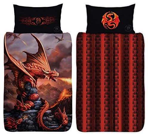 Image of ANNE STOKES Fire Dragon Duvet Cover - Reversible Bedding Set - Single Duvet