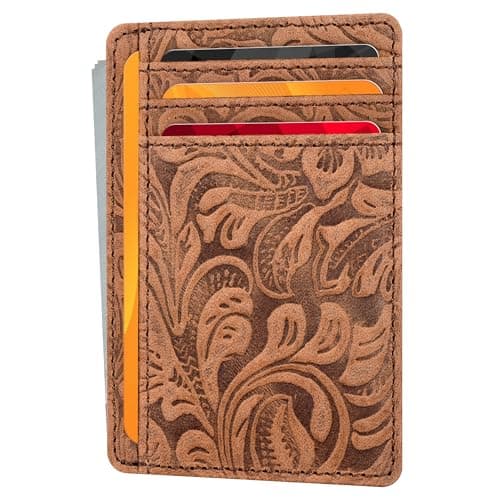 Image of Real Leather Slim Minimalist Wallet for Men and Women -RFID Blocking Front Pocket Thin Credit Card Holder Stylish Wallets (Cognac)