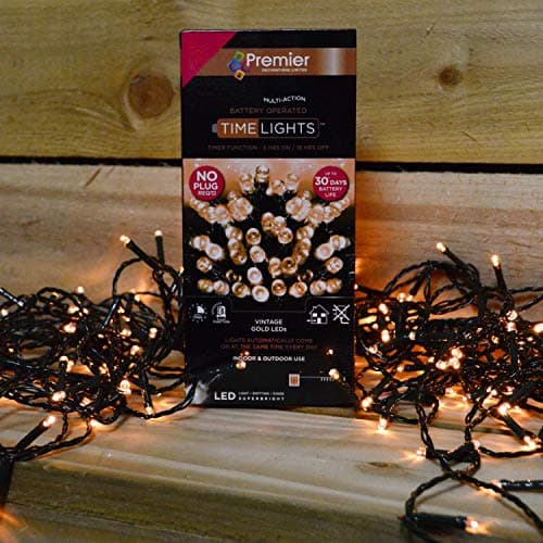 Image of Premier Decorations 200 Battery Operated Multi Function Time Lights Lights Vintage Gold