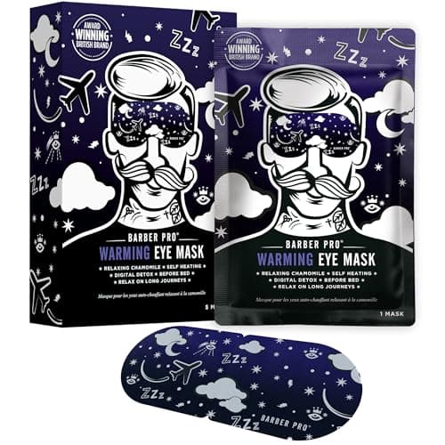 Image of BARBER PRO SELF HEATING EYE MASK Soothing Eye Mask Warming Relaxing Stress Relief Dry Fatigued Tired & Sore Eyes Chamomile Scent Perfect For Travel & Sleep Multi Award Winning Brand 5 Pack