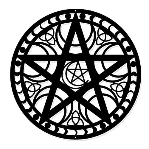 Image of NBEADS Triple Moon Wall Art, 11.8" Black Metal Wall Hanging Decor Pentagram Silhouette Wall Art Wiccan Decor for Bedroom Living Room Office Kitchen Christmas Wall Decoration