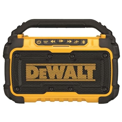 Image of DEWALT 20V MAX Bluetooth Speaker, 100 ft Range, Durable for Jobsites, Phone Holder Included, Lasts 8-10 Hours with Single Charge (DCR010)