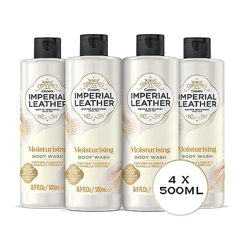 Image of Imperial Leather Moisturising Shower Gel, Cotton Flower & Vanilla Orchid, Signature Oil Blend, Creamy Lather, Gentle Skin Care, Bulk Buy, Pack of 4 x 500ml
