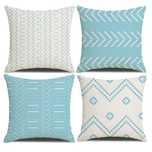 Image of DWDC Cushion Covers 40 x 40 cm Farmhouse Cushioncase cover, Set of 4 Blue Textured Patchwork Square PillowCase for Sofa Chair Bedroom Modern Decor Home Office Couch Car Garden