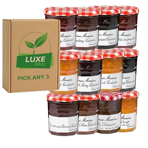 Image of Pick & Mix Bonne Maman 370g Jams – Choose Any 3 – Strawberry, Apricot, Raspberry, Blackcurrant, Peach, Fig, Damson, Blueberry, Cherry & Marmalade – Compatible for Bonne Maman By Luxe Bitez